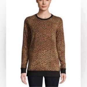 NWOT Lands End Serious Sweats Crewneck Sweatshirt Leopard Black Brown Size 6-8